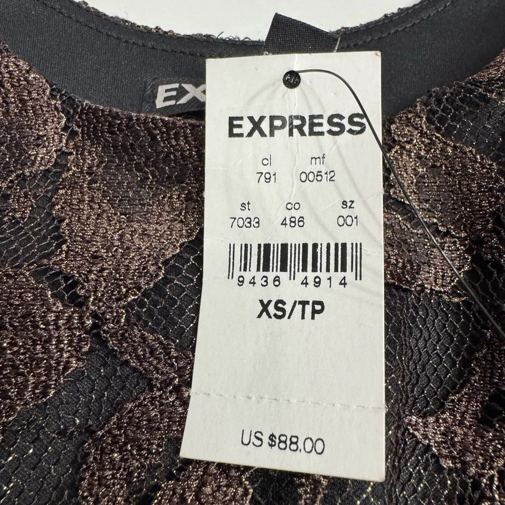 Express NWT Bodycon Black Tan Lace Sleeveless Cocktail Dress Size XS - Picture 2 of 7